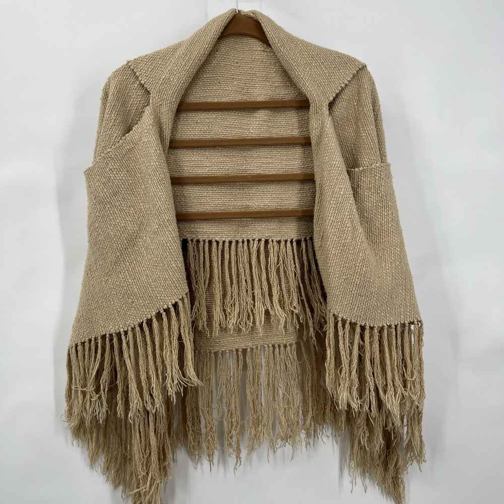 Wool Cotton Blend Beige Cape Shawl Jacket Poncho Arm Holes Square 38"x38"